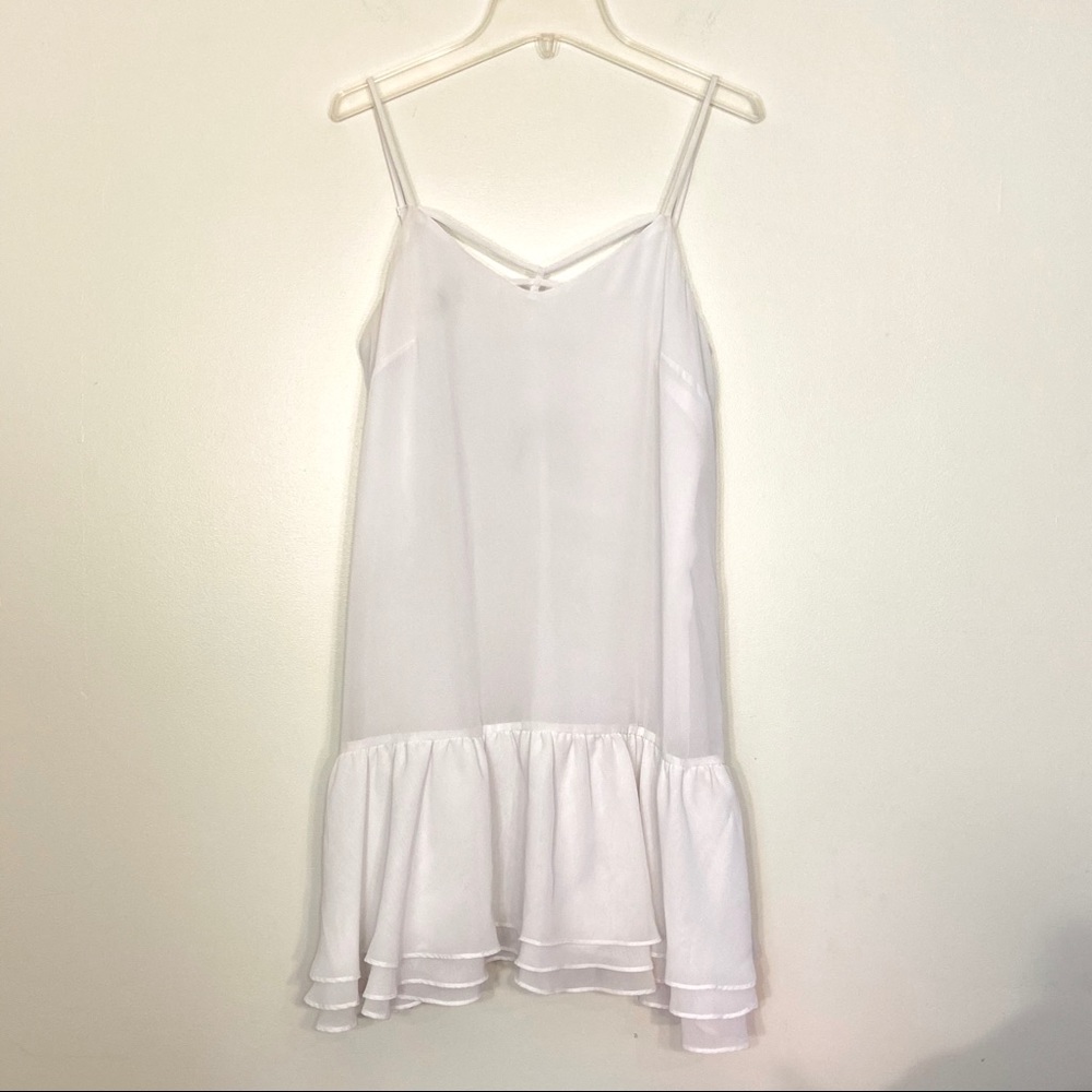 BCBG White Lined Sleeveless Basic Mini Dress